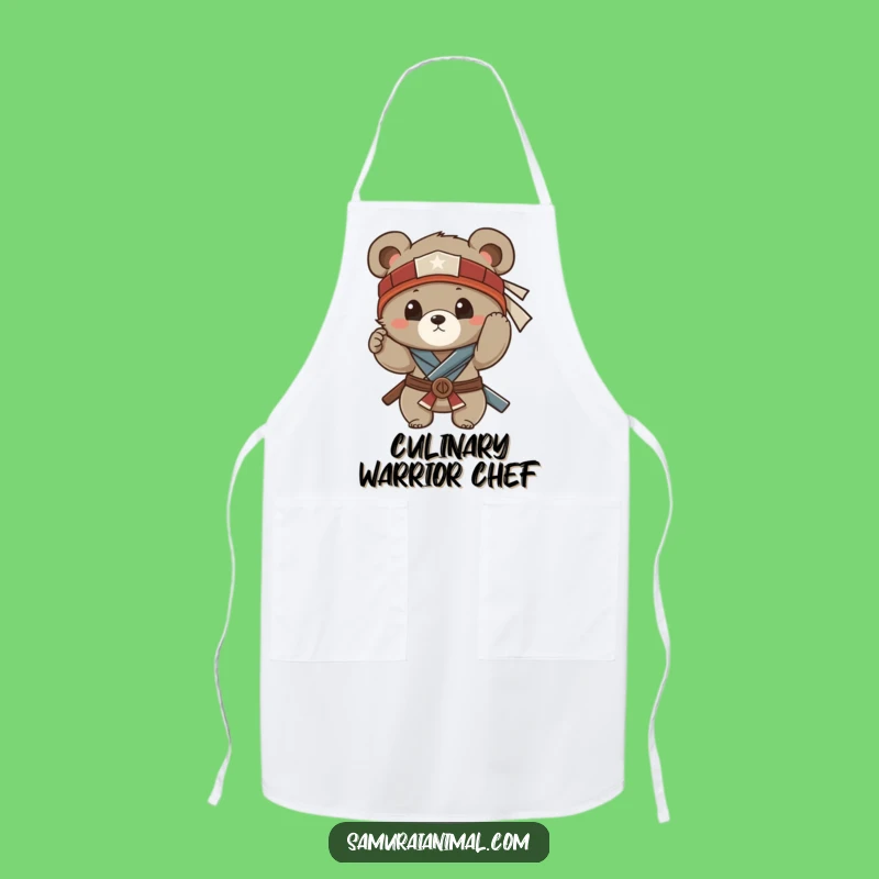 Funny Bear Cub Samurai Apron: Cook Up Some Laughs in the Kitchen