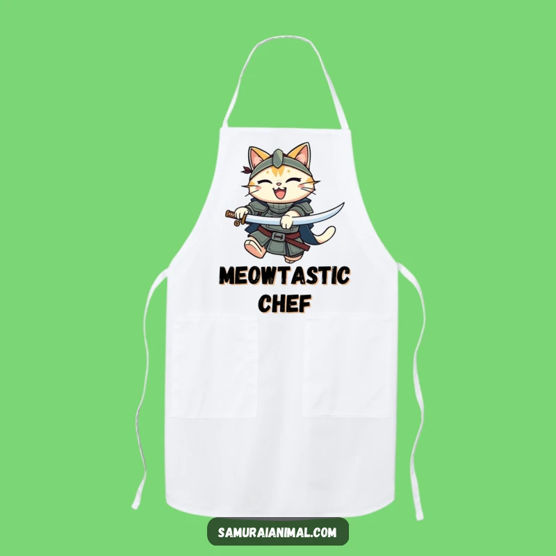 Funny Cat Knight Apron: Chef's Leaping Katana Feline Protection, Funny Cooking Gift