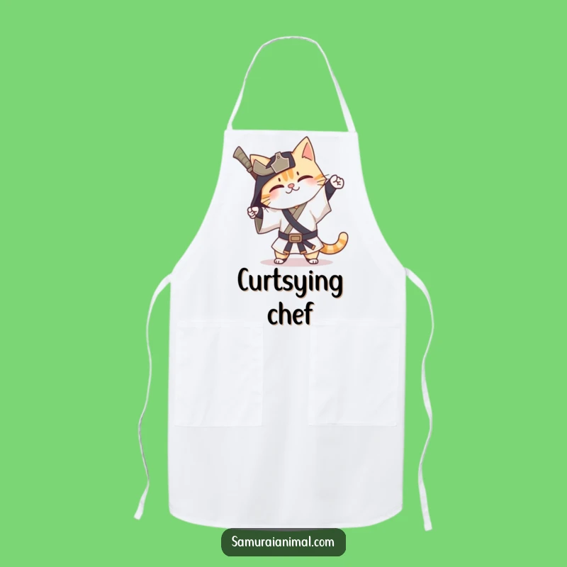 Funny Cat Samurai Apron: Happy Exaggerated Bow Kitchen Fun Gift