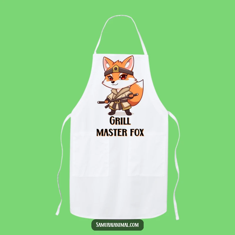 Funny Fox Samurai Apron: Kitchen Warrior Pose Protection, Humorous Cooking Gift