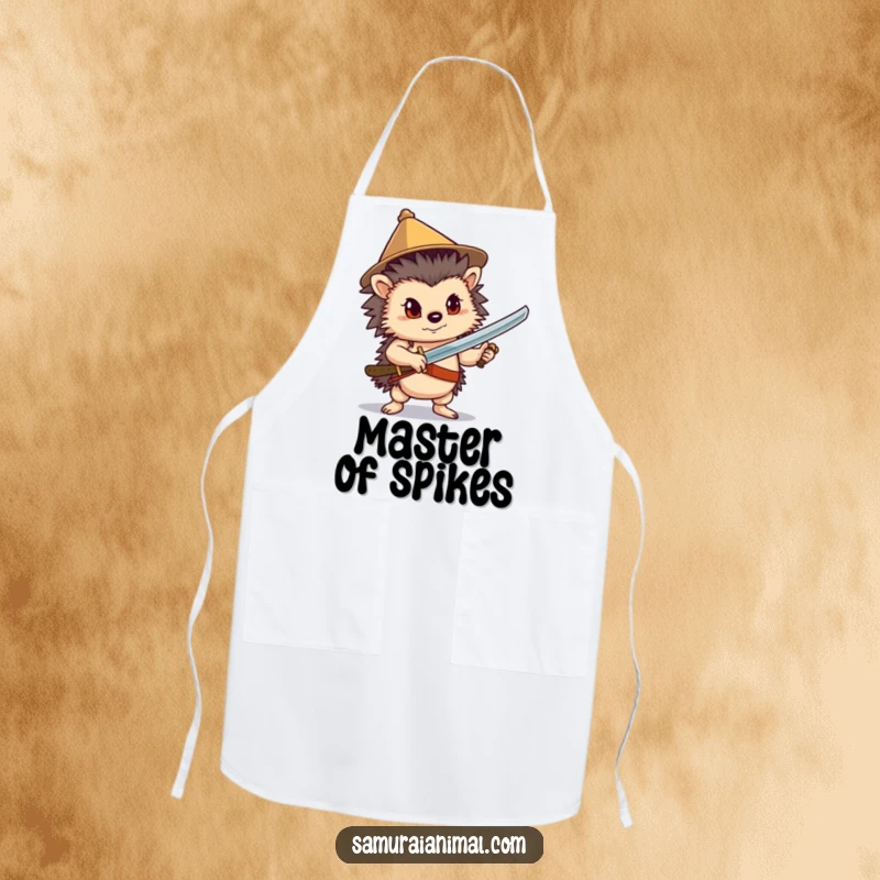 Funny Hedgehog Sword Apron: A confident hedgehog poses with a sword, ready for kitchen battles with flair.