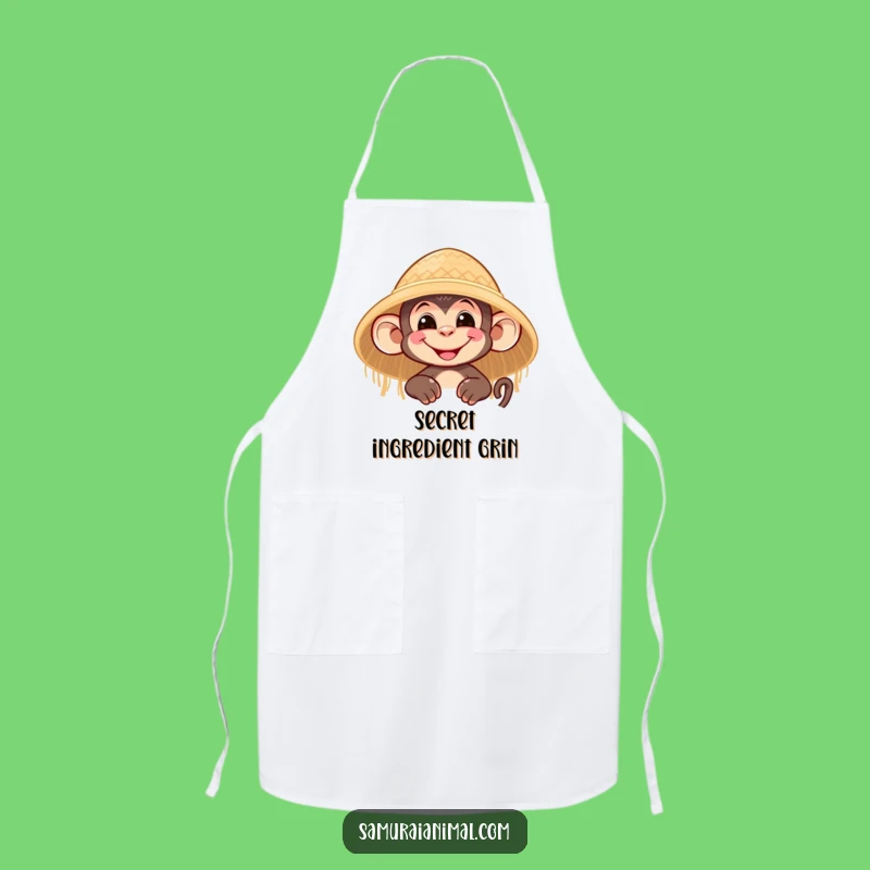 Funny Monkey Grin Apron: Nimble Chef's Straw Hat Cooking Gift