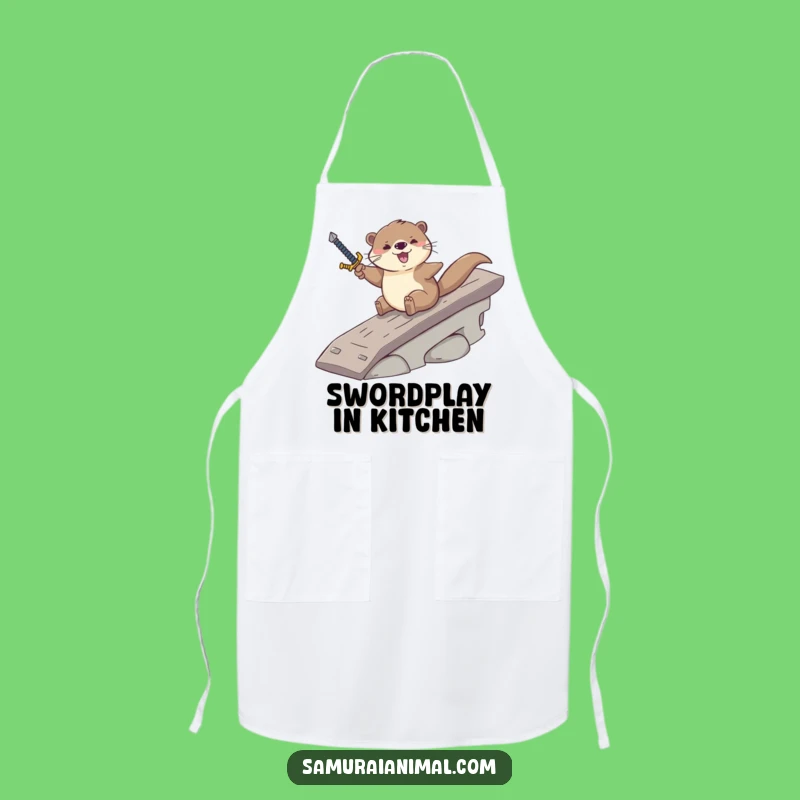 Funny Otter Sword Apron: Chef's Cartoon Companion for Kitchen Shenanigans