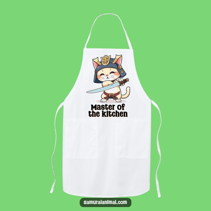 Funny Samurai Cat Apron: Kitchen Warrior, Sword Trick, Wagging Tail, Chef's Funny Gift