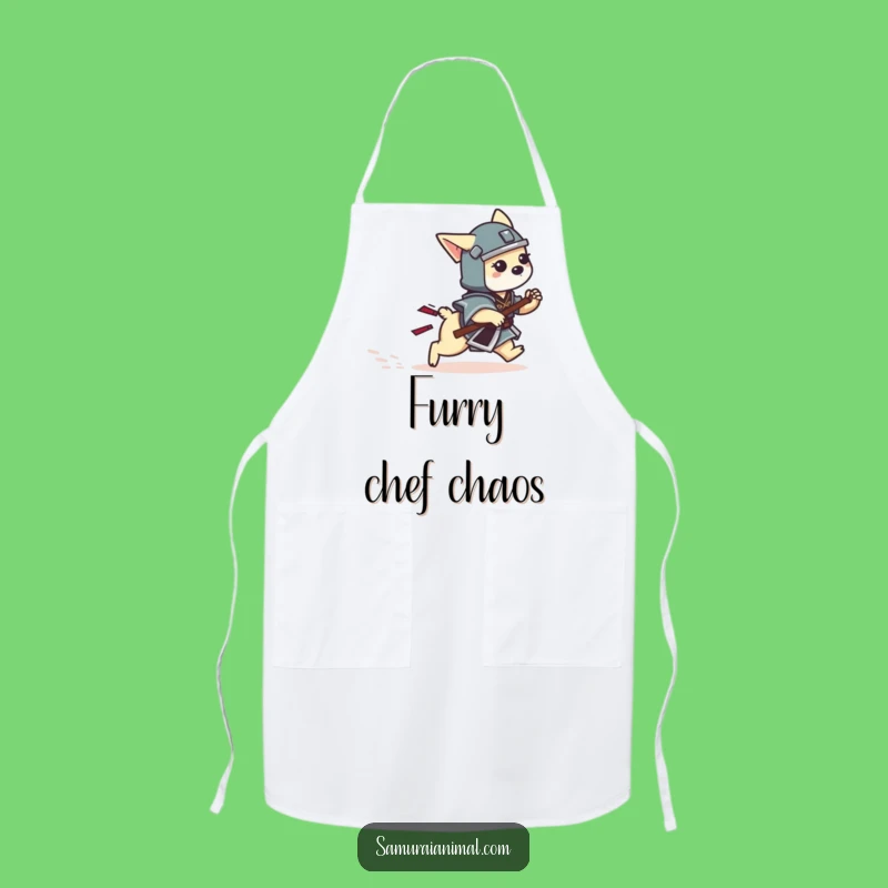 Funny Dog Samurai Apron: Playful Tail Chase Kitchen Fun Funny Gift