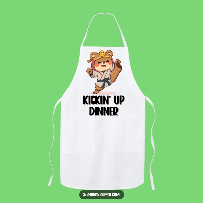 Funny Samurai Bear Apron: Kitchen Fun with Hilarious Martial Arts Kick