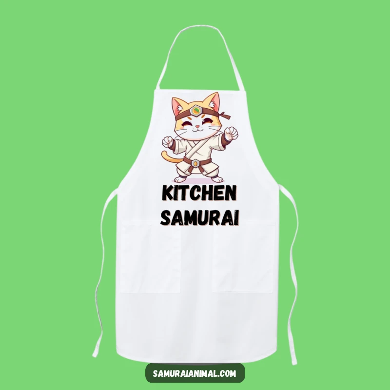 Funny Samurai Cat Apron - Cool Warrior Kitchen Wear for Cat Fans