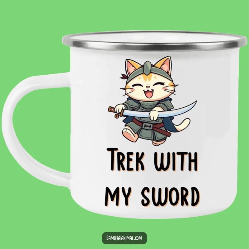 Funny Cat Knight Camping Mug: Durable Feline Warrior Katana Cup, Outdoor Gift