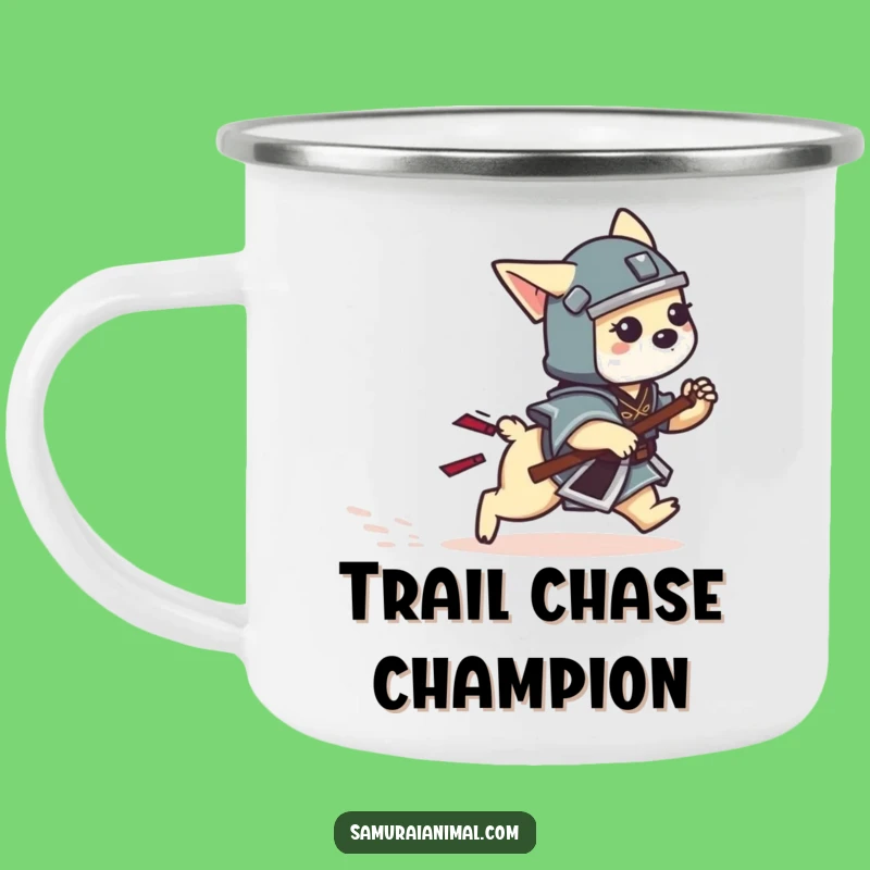 Funny Dog Samurai Camping Mug: Playful Tail Chase Warrior Funny Gift