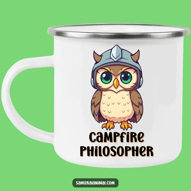 Funny Owl Helmet Camping Mug: Wise Cartoon Gear for Outdoor Thinkers