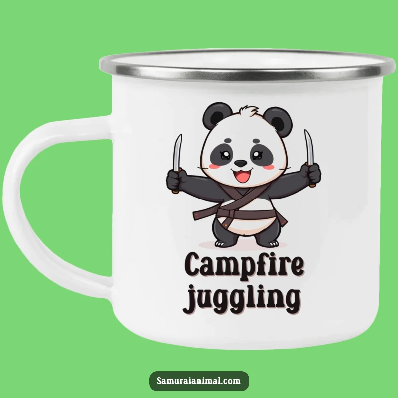Funny Panda Juggler Camping Mug: Cheerful Katana Cup, Adventure Gift