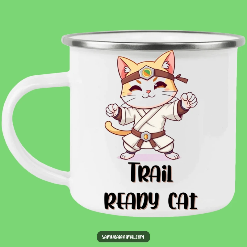 Funny Samurai Cat Camping Mug - Outdoor Warrior Cat Coffee Cup