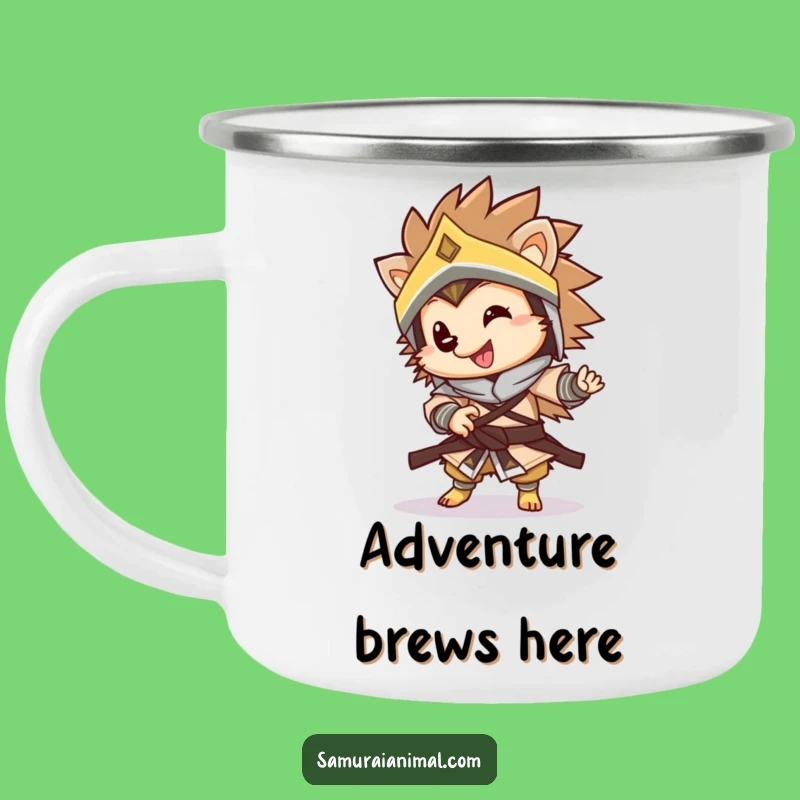 Funny Warrior Hedgehog Camping Mug: Rugged Spin Design, Hilarious Outdoor Gift!