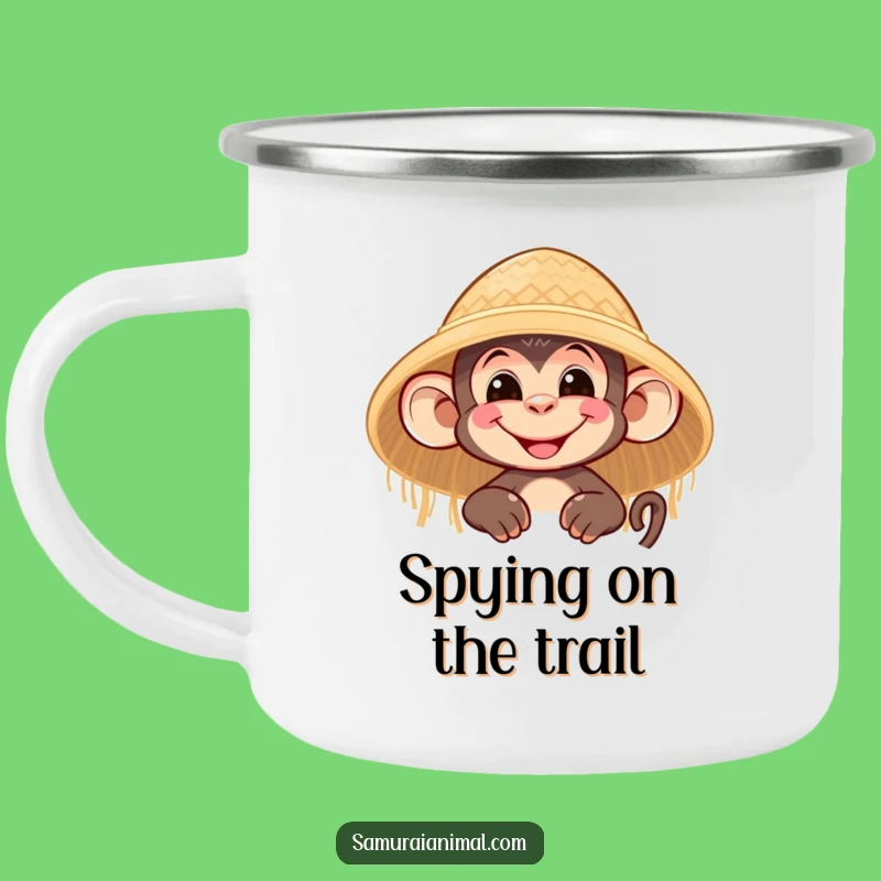 Funny Monkey Grin Camping Mug: Nimble Character's Straw Hat Cup