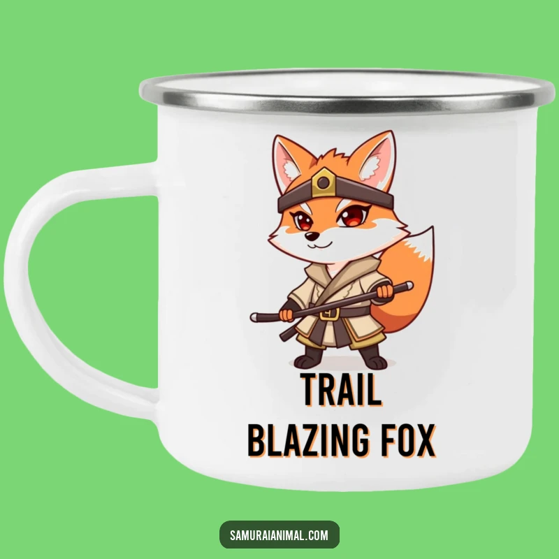 Funny Fox Samurai Camping Mug: Durable Warrior Pose Cup, Outdoor Adventure Gift