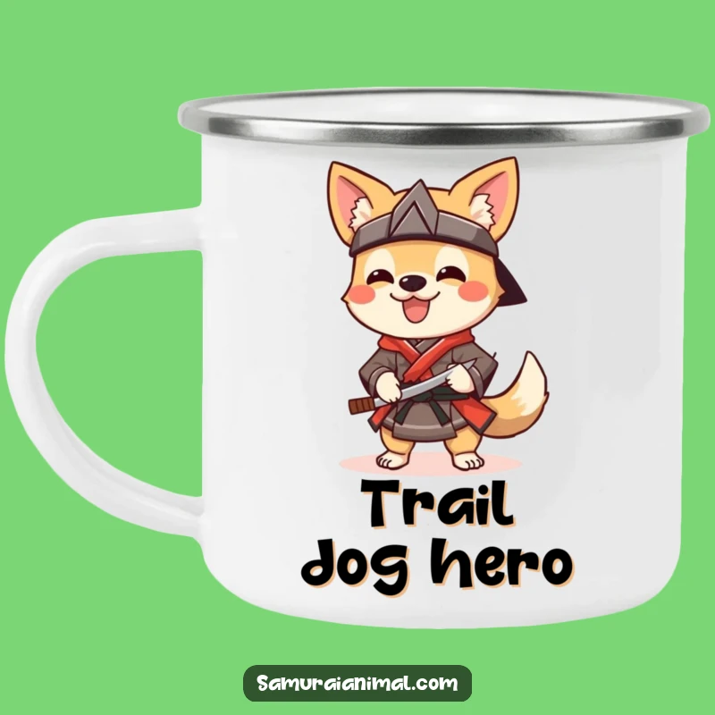 Funny Dog Samurai Camping Mug: Cheerful Warrior for Outdoor Fun