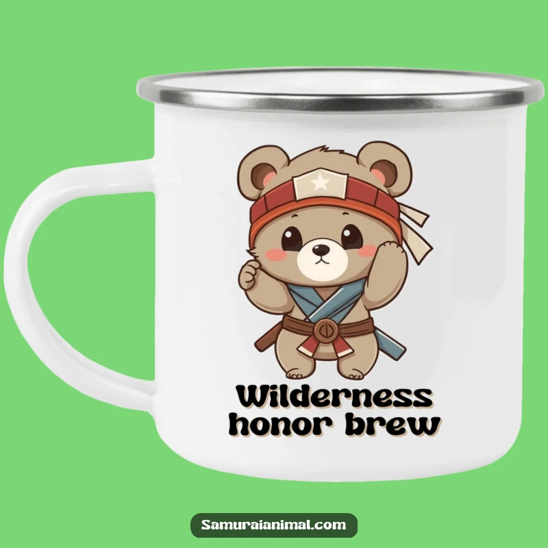 Funny Bear Cub Samurai Camping Mug: Adventure Fuelled by Humor