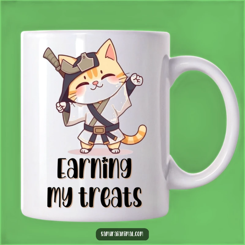 Funny Cat Samurai Mug: Happy Exaggerated Bow Warrior Gift