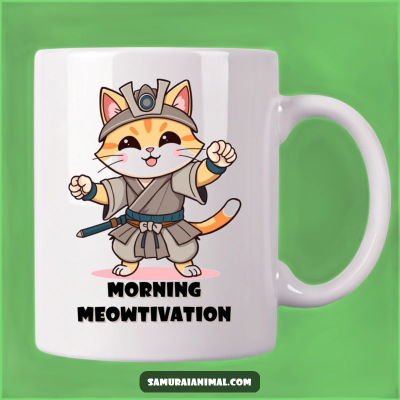 Funny Cat Samurai Mug: Confident Warrior, Perfect Gift for Cat Lovers