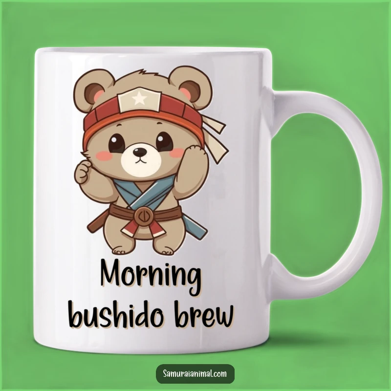Funny Curious Bear Cub Samurai Funny Gift Mug for Warrior Enthusiasts