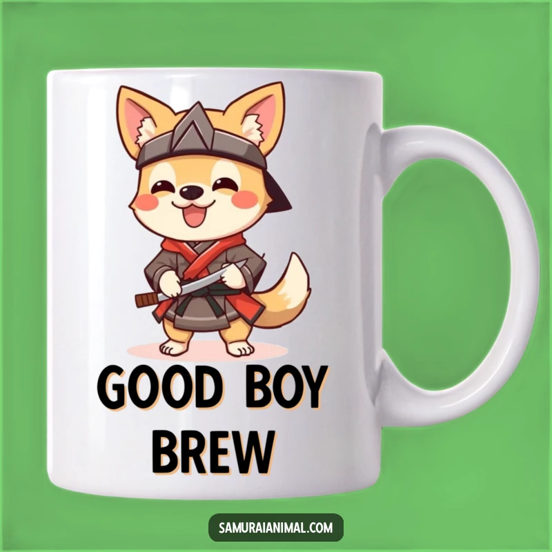 Funny Dog Samurai Mug: Cheerful Canine with Sai for a Happy Gift