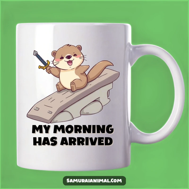 Funny Otter Sword Ramp Mug: Hilarious Cartoon Gift for Action Lovers