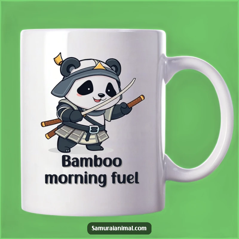 Funny Panda Samurai Mug: Plump Warrior with Bamboo Sword for a Joyful Sip