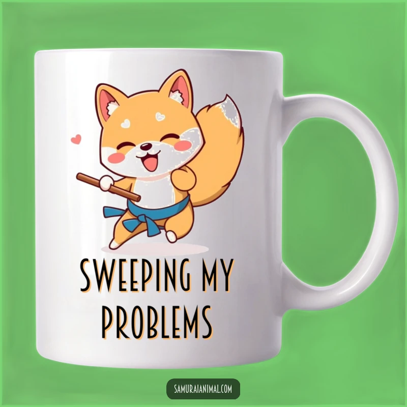 Funny Shiba Inu Stick Sweep Mug A Playful Gift for Dog Lovers and Martial Artists
