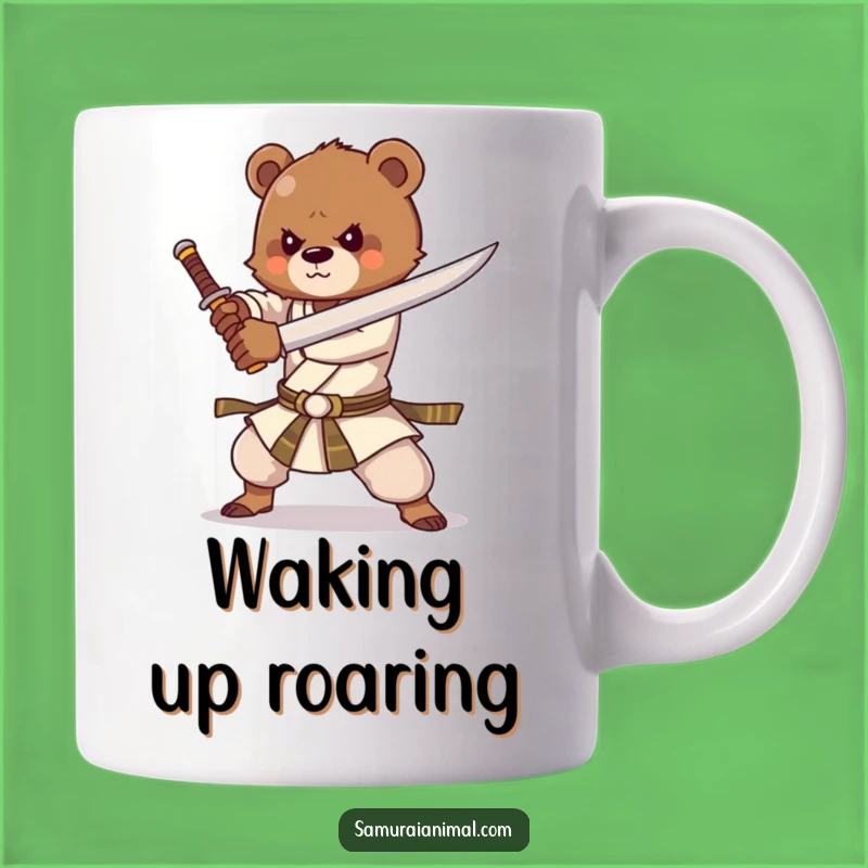 Funny Bear Cub Sword Mug: Enthusiastic Cartoon Warrior Gift for Strength