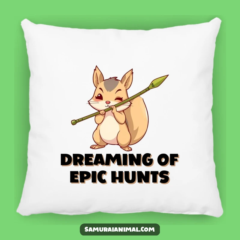 Funny Brave Squirrel Pillow: Cozy Bamboo Spear Cushion