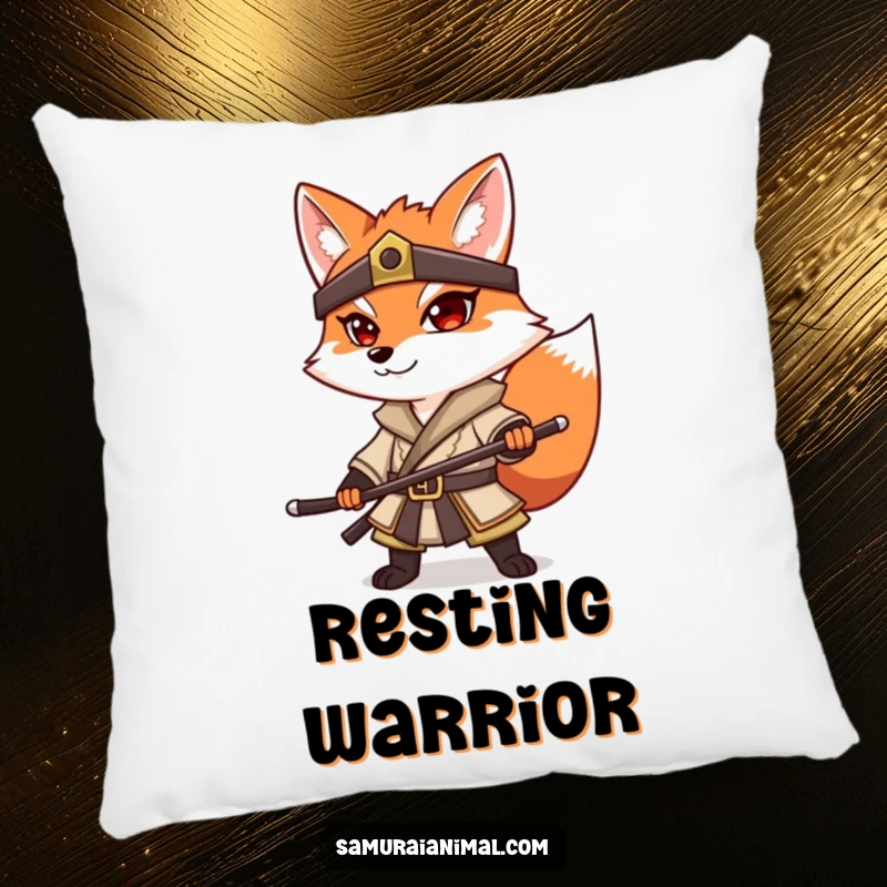 Funny Fox Samurai Pillow: A soft pillow featuring a determined fox in a samurai outfit striking a poised stance.