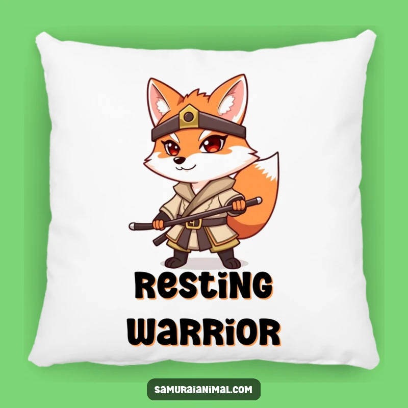 Funny Fox Samurai Pillow: Cozy Warrior Pose Cushion, Comfy & Cool Gift