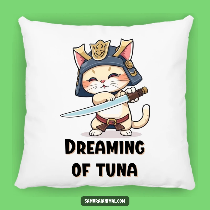Funny Samurai Cat Pillow: Cozy Warrior, Sword Trick, Wagging Tail, Comfy Funny Gift