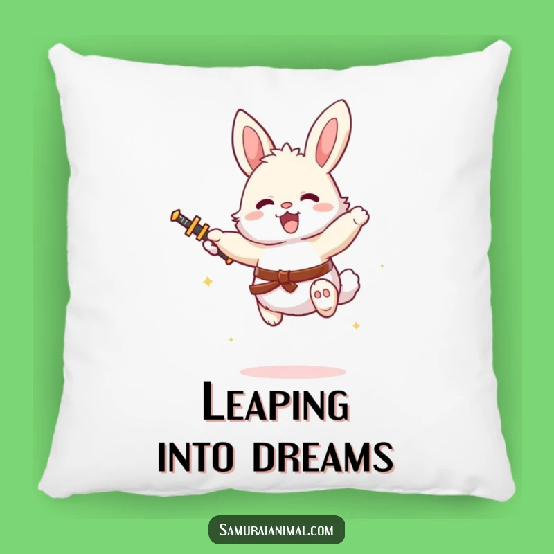 Funny Bunny Tiny Sword Leap Pillow - Cozy Warrior Comfort!