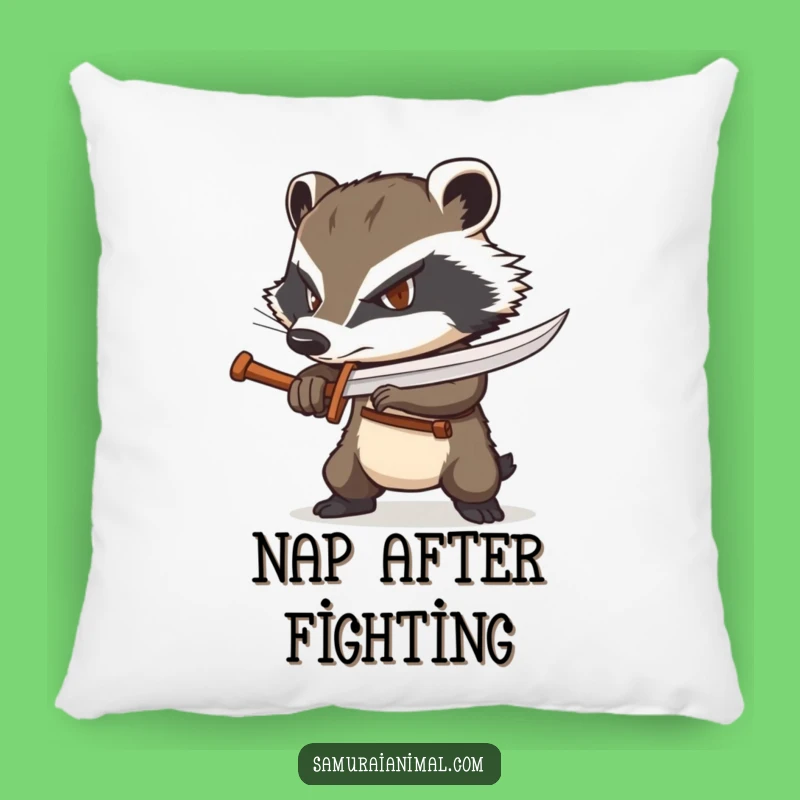 Funny Badger Warrior Pillow: Gritty Comfort for Your Den