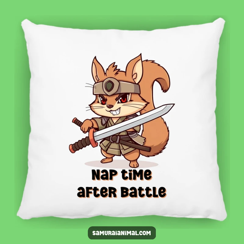 Funny Squirrel Samurai Pillow: Cozy Warrior Comfort