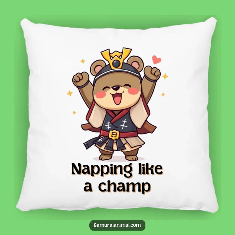 Funny Samurai Bear Pillow: Courageous Character's Cozy Warrior Cushion Gift