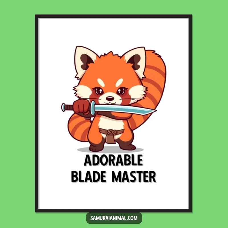 Funny Red Panda Sword Digital Art Print Instant Dramatic Anime Decor
