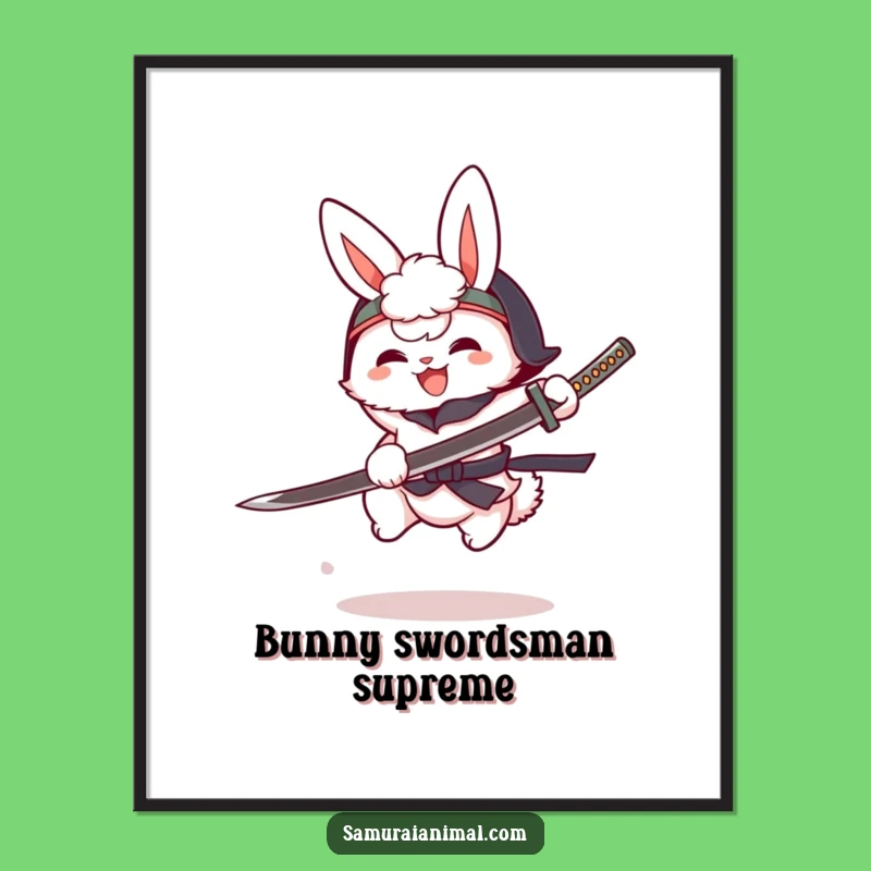 Funny Bunny Katana Digital Art: Joyful Cartoon Warrior Wall Decor
