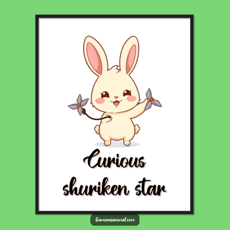 Funny Rabbit Shuriken Digital Art Print Instant Playful Ninja Decor