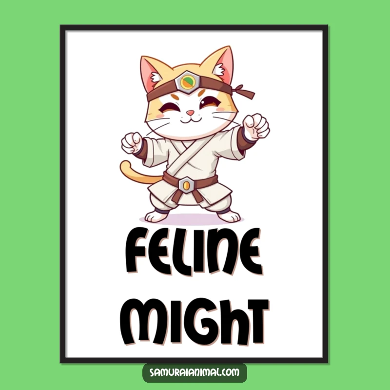 Funny Samurai Cat Digital Art - Warrior Cat Wall Art for Fans