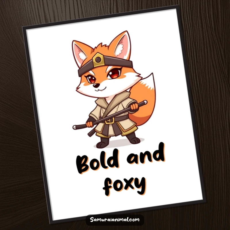 Funny Fox Samurai Digital Art: A determined fox in samurai attire striking a powerful, artistic pose.