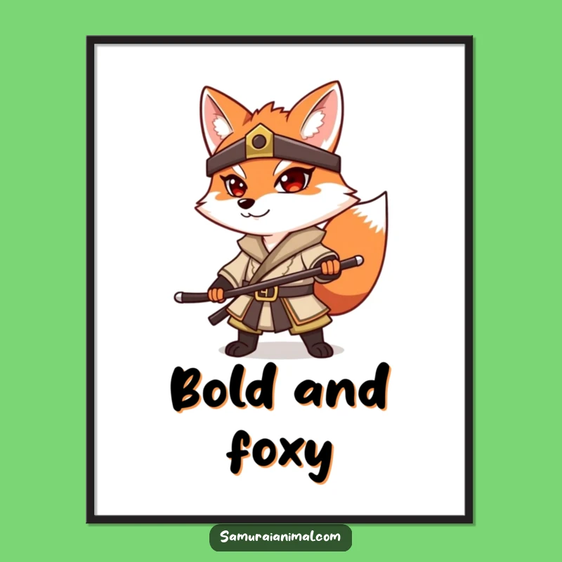 Funny Fox Samurai Digital Art: Warrior Pose, Instant Download Gift