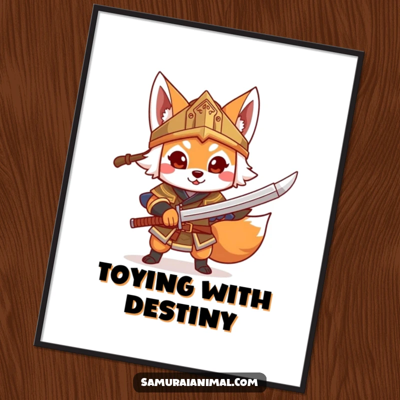 Funny Fox Warrior Digital Art Print, a cheerful fox in a helmet brandishes a toy sword, heroic wall art.