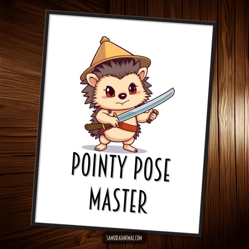 Funny Hedgehog Sword Digital Art Print: A confident hedgehog poses with a sword, creating brave fantasy warrior art.