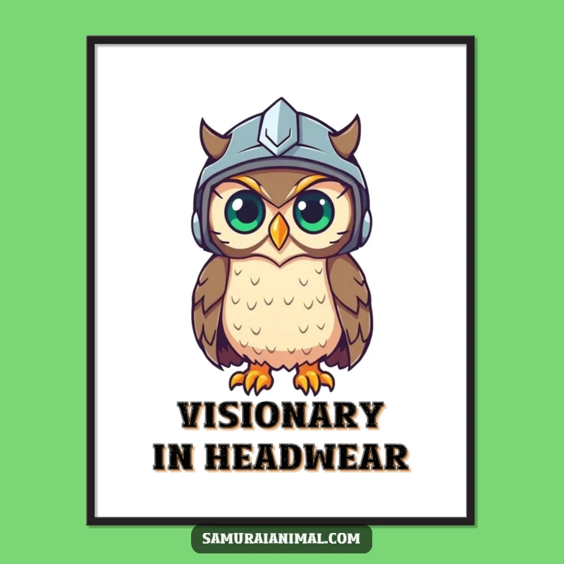 Funny Owl Helmet Digital Print: Wise Cartoon Art for Instant Intellect