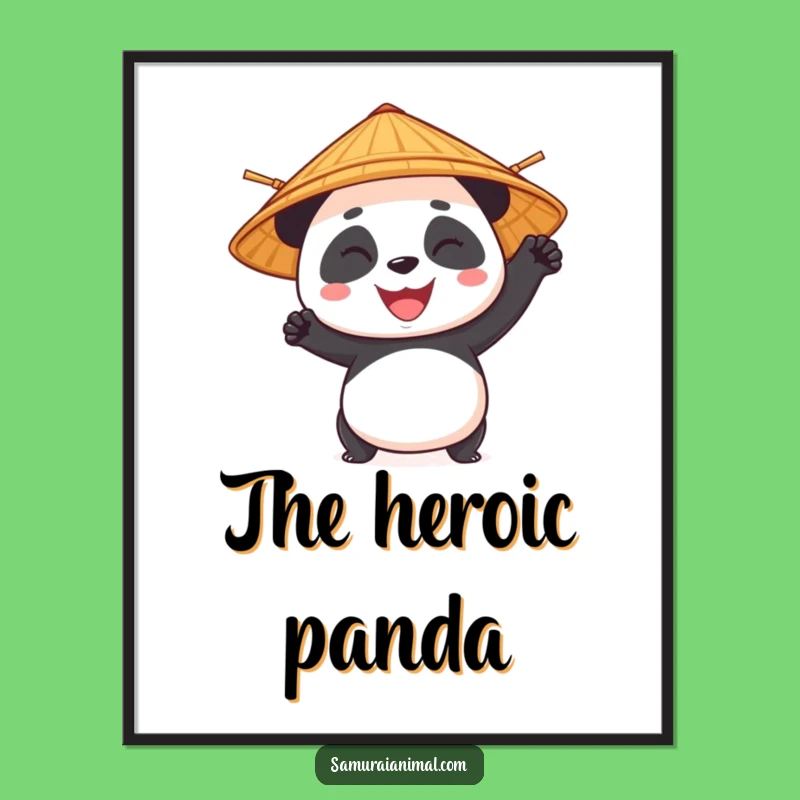 Funny Panda Bamboo Hat Print - Heroic Kung Fu Wall Art!