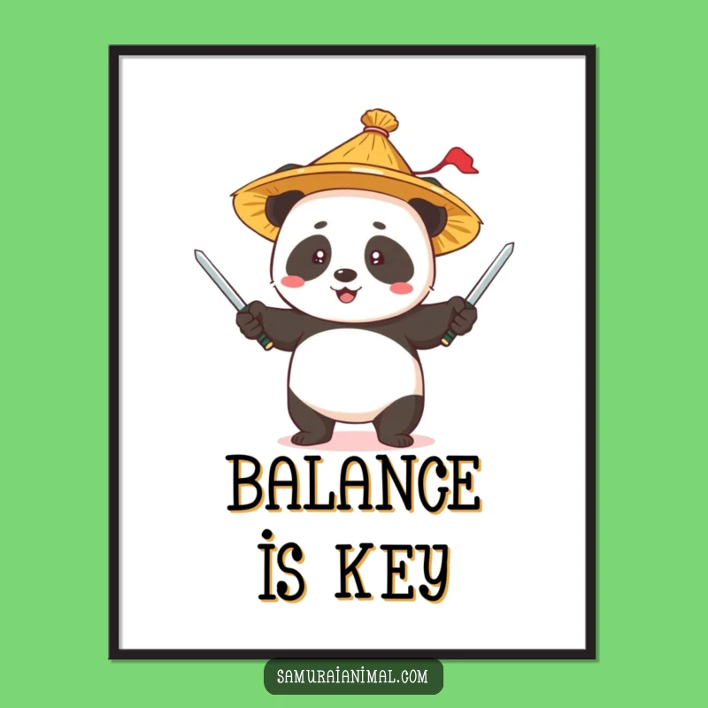 Funny Panda Juggling Digital Art: Straw Hat Sword Act, Instant Download Gift