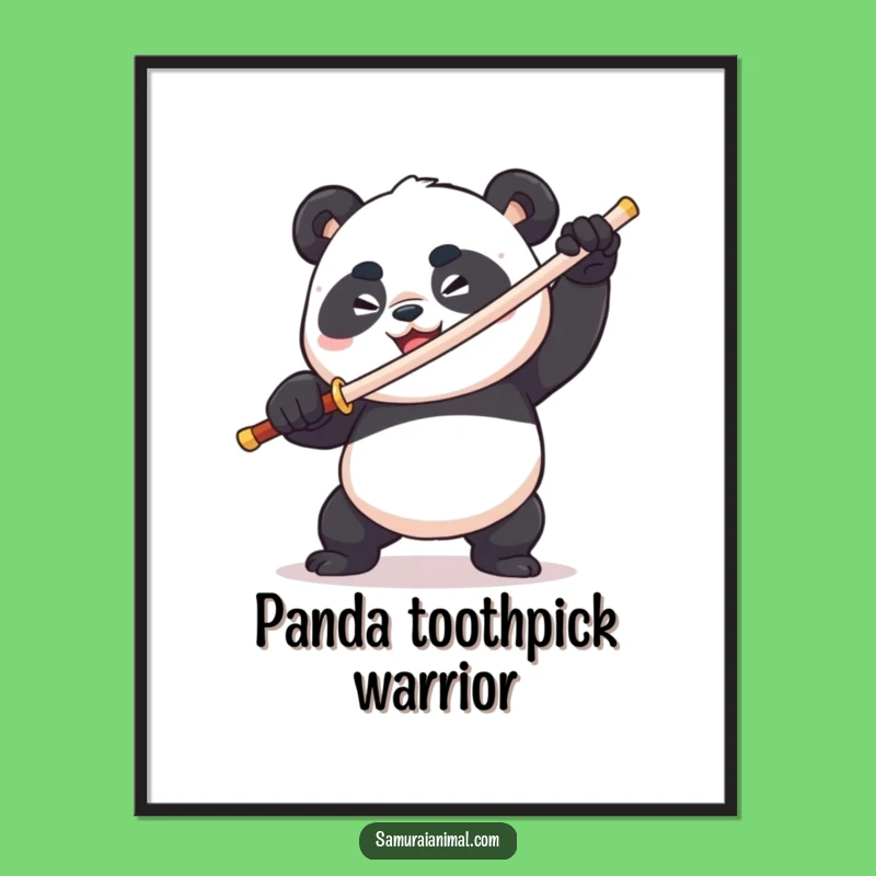 Funny Panda Toothpick Sword Digital Art: Comical Warrior Wall Decor