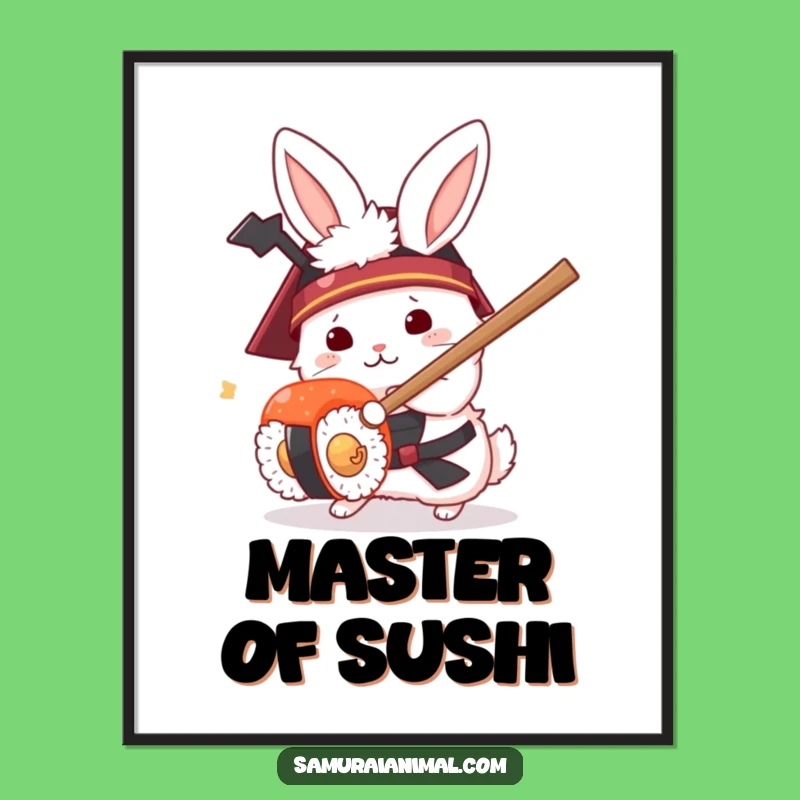 Funny Rabbit Samurai Digital Art - Hilarious Sushi Duel Wall Decor Gift